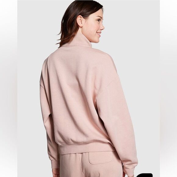 PINK Victoria's Secret Ivy Fleece Polo Sweatshirt, Wanna Be Pink, Small - Picture 2 of 11